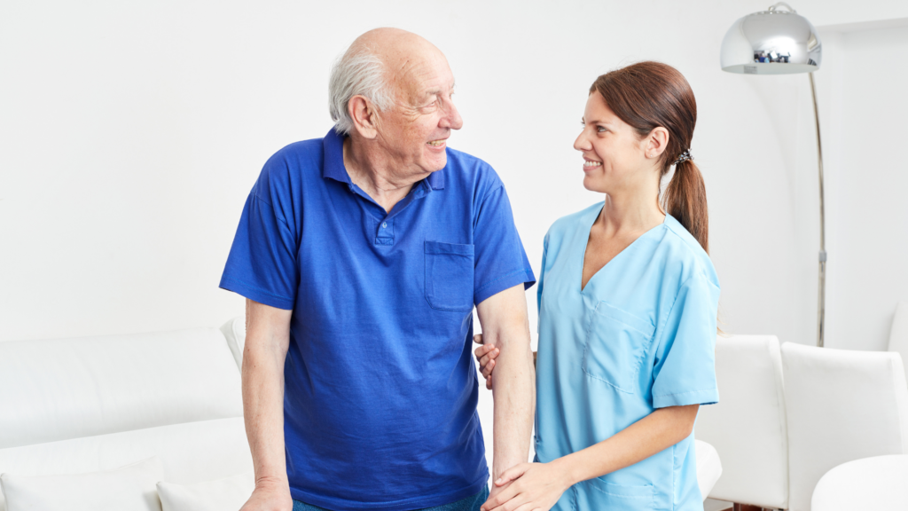 Occupational therapist helping an older patient.